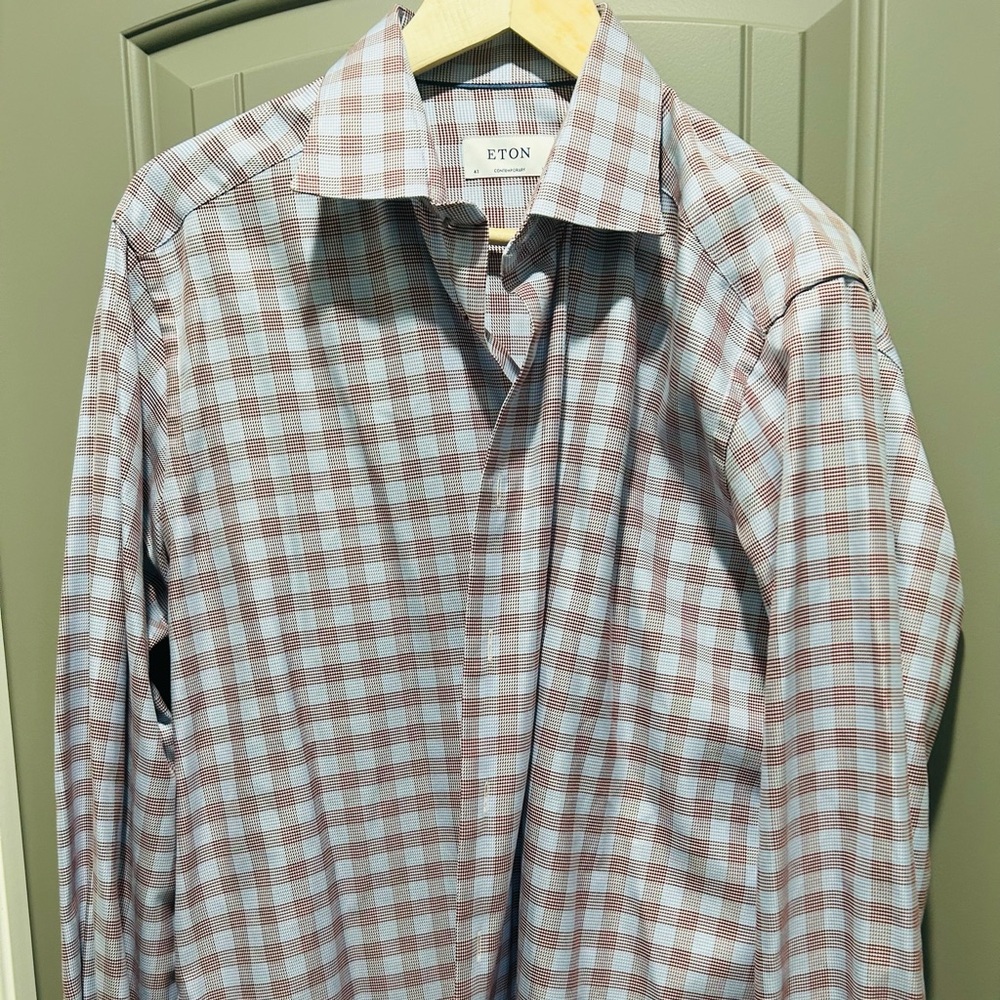 Eton Burgundy and Light Blue Plaid Shirt